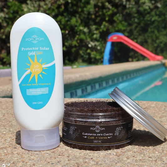 PACK PROTEGE Y PROLONGA TU BRONCEADO (Exfoliante corporal + bloqueador solar 50)